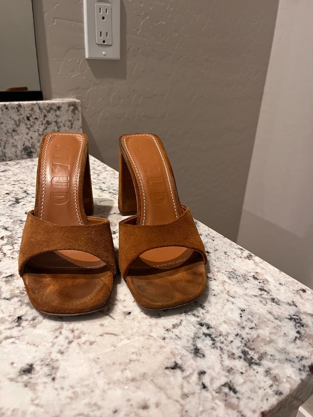 Staud Suede Brown Open-Toe Block Heel Sandals